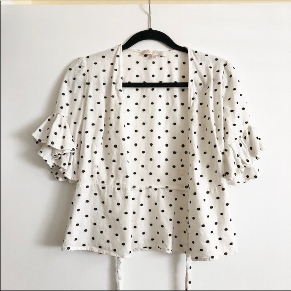 WAYF polka dot ruffle wrap top - Picture 3 of 5